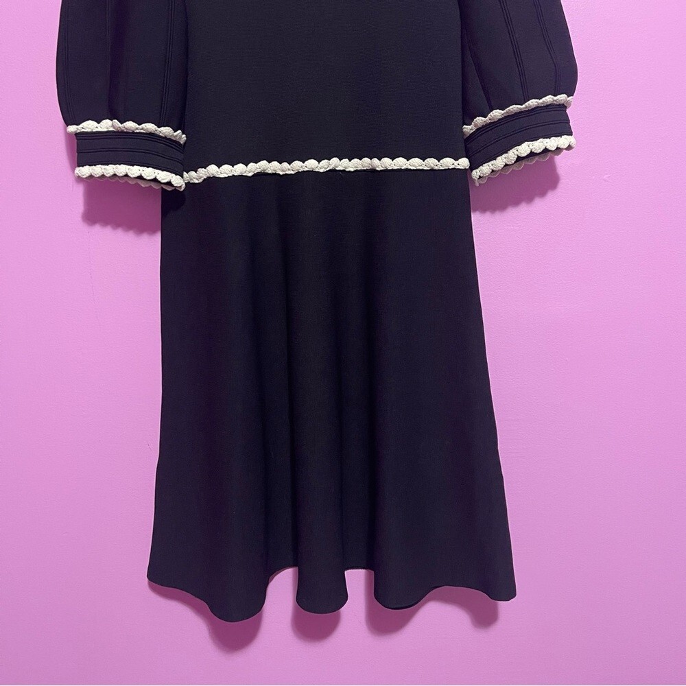 Sandro Dress Women's Size 40 FR Black Knit Collar Crochet Lace A-Line Skirt - Picture 6 of 14